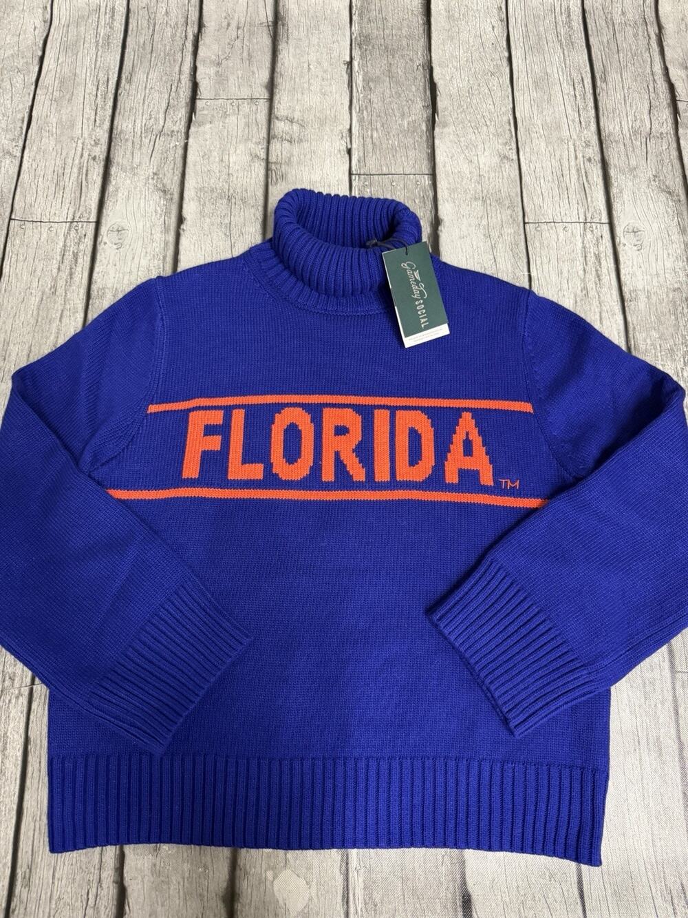 NWT Women's Gameday Social Florida Gators Turtleneck Sweater Royal Blue Medium